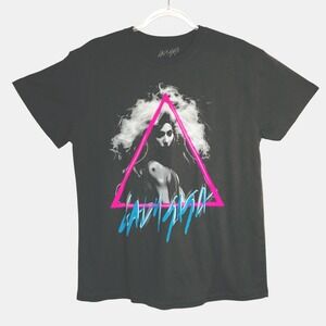 Lady Gaga Graphic Tee Shirt Charcoal Gray Neon Pink Triangle Large 2022 Bravado